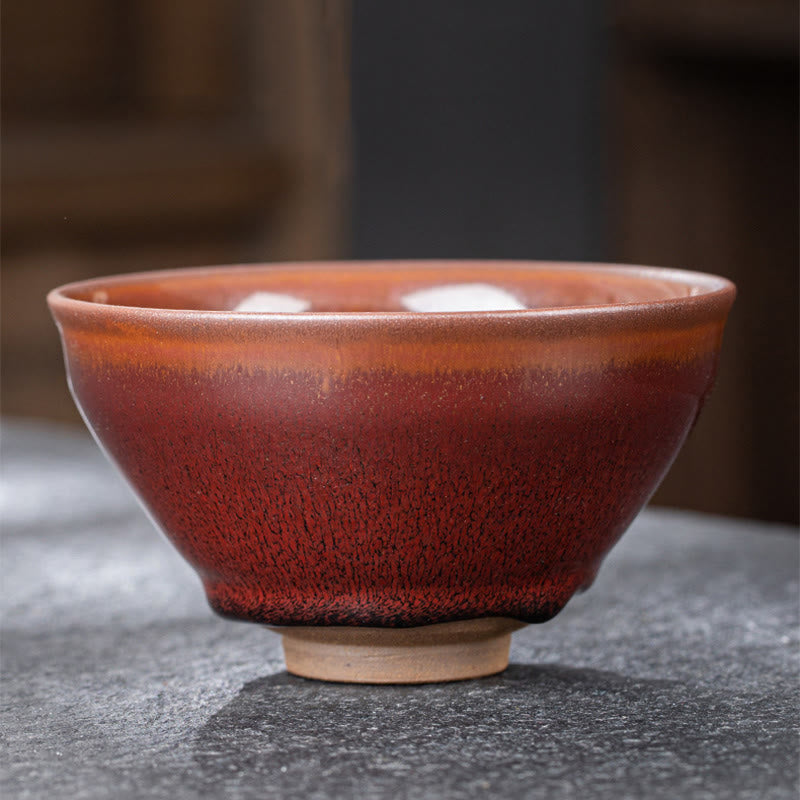 Tasse à thé en porcelaine chinoise Jianzhan rouge marron vintage Buddha Stones