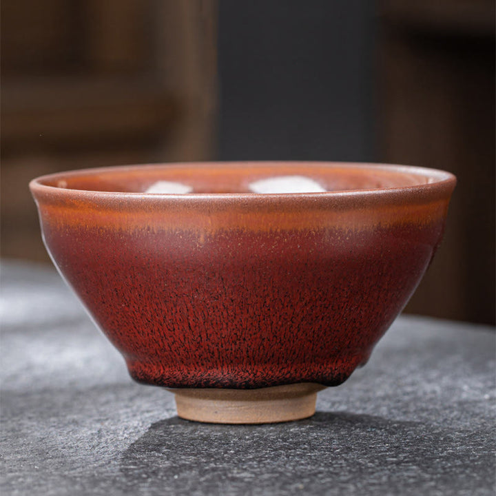 Tasse à thé en porcelaine chinoise Jianzhan rouge marron vintage Buddha Stones