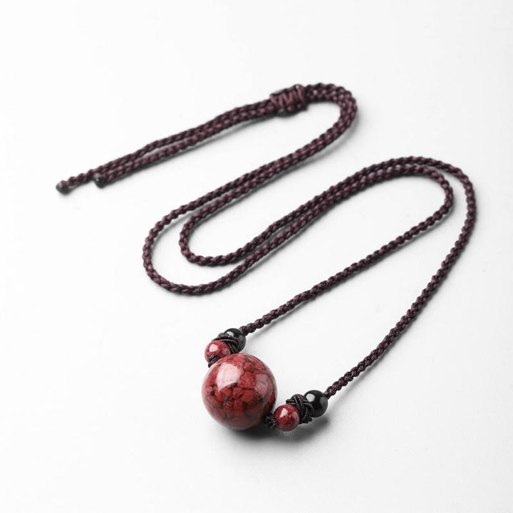 Collier pendentif de bénédiction en perles de pierres de cinabre naturelles de Buddha Stones