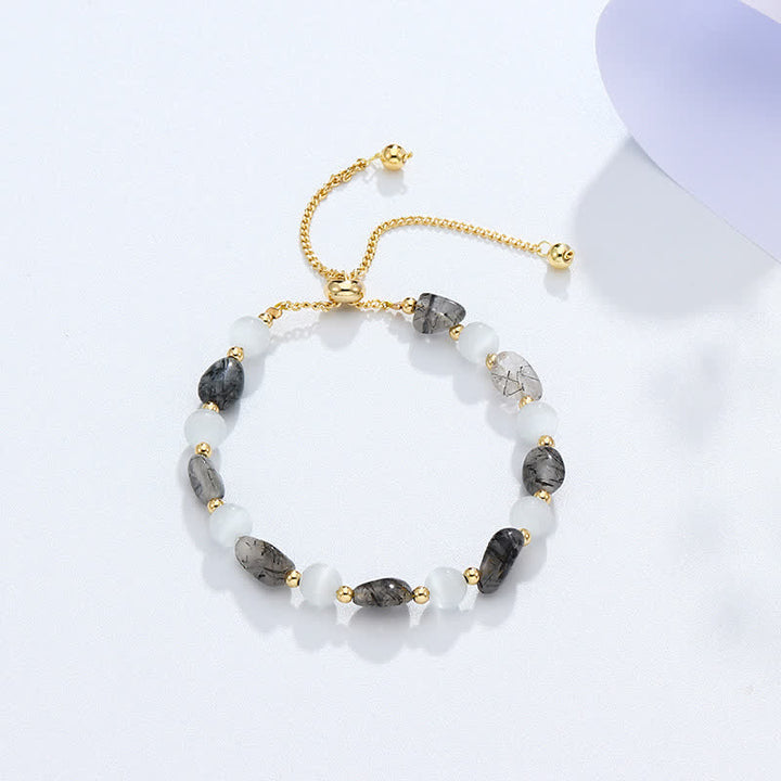 Bracelet de conscience spirituelle en cristal rose améthyste et quartz rutile noir