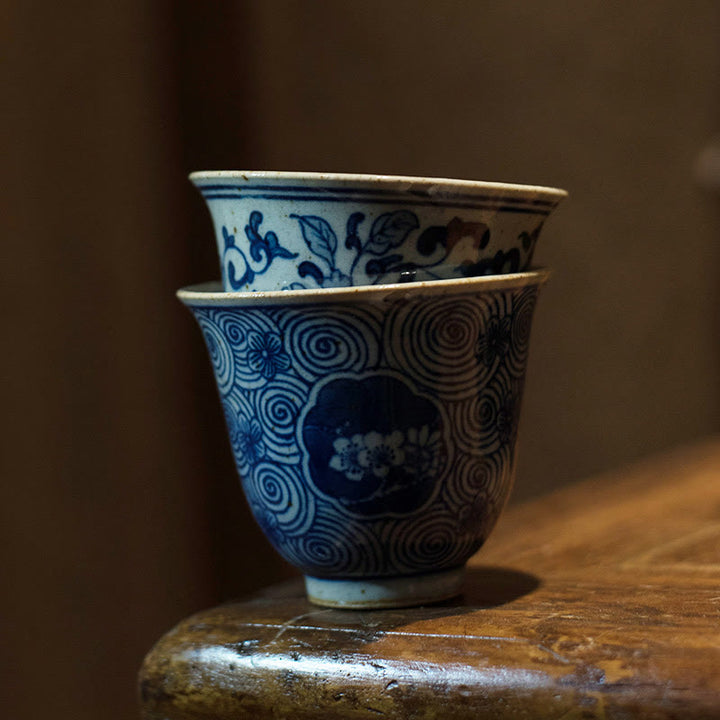 Buddha Stones Jingdezhen Porcelaine Bleue et Blanche Peinte à la Main Fleur de Lotus Tasse à Thé en Céramique Tasses à Thé Kung Fu