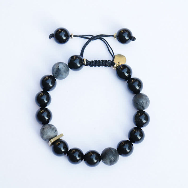 Bracelet de purification en pierre noire pailletée en obsidienne noire