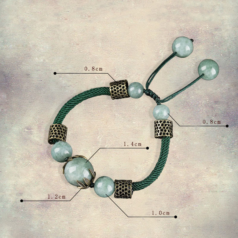 Bracelet de prospérité en perles de jade et corde verte fait main avec Buddha Stones
