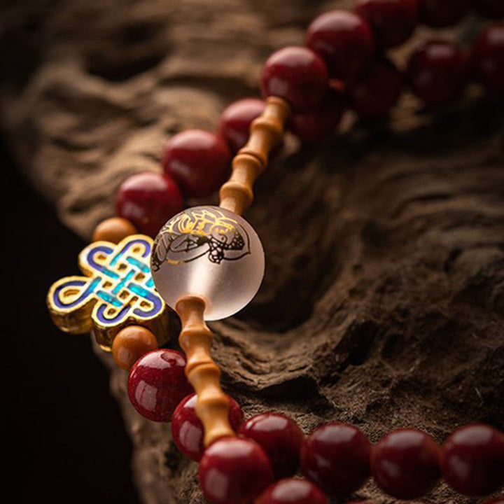 Buddha Stones Zodiaque chinois Bouddha natal Agate rouge Petite feuille Bois de santal rouge Cinabre Amulette Bénédiction Double Bracelet enroulé