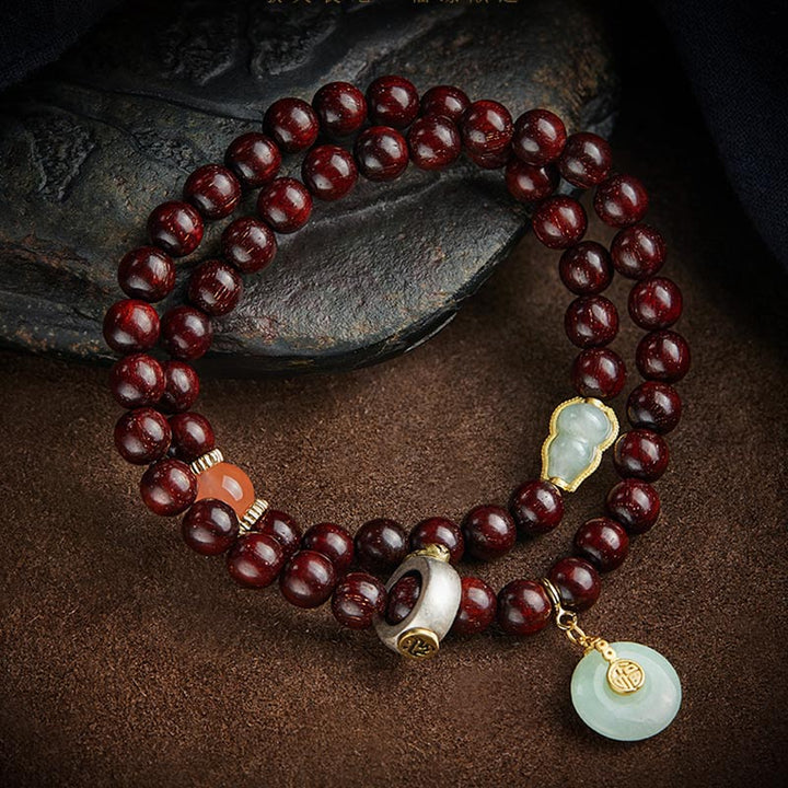 Buddha Stones Zodiaque chinois Bouddha natal Petite feuille Bois de santal rouge Jade Agate rouge Bracelet apaisant PiXiu