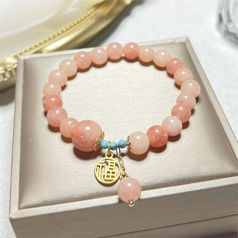 Bracelet porte-bonheur en Buddha Stones orange naturelle turquoise avec personnage Fu