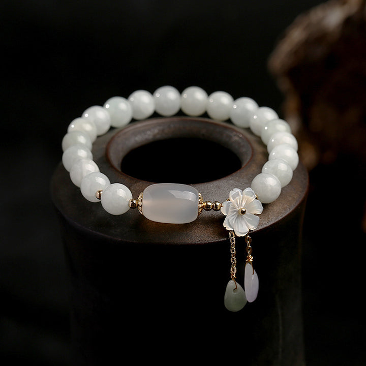 Bracelet porte-bonheur en jade blanc naturel Buddha Stones