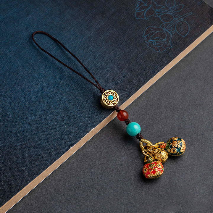 Porte-clés de voiture en forme de bête avaleuse dorée avec Buddha Stones , décoration à suspendre pour téléphone