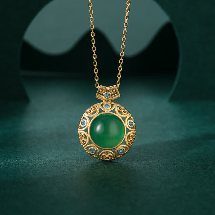 Collier pendentif en argent sterling 925 avec calcédoine verte et jade blanc Hetian