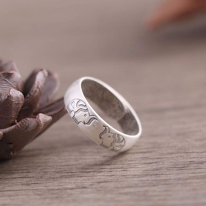 Bague de bénédiction en argent sterling 999 avec six mots vrais et éléphant de lotus de Buddha Stones - image 7