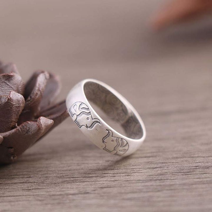 Bague de bénédiction en argent sterling 999 avec six mots vrais et éléphant de lotus de Buddha Stones - image 7