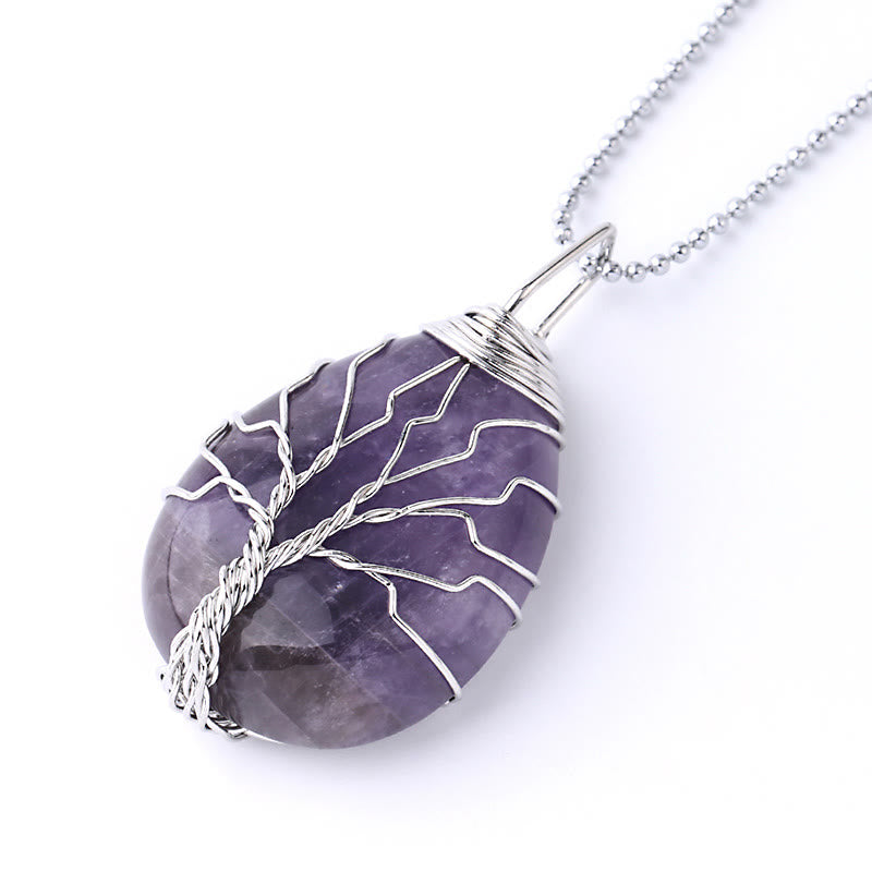 Collier pendentif en cristal de quartz naturel avec énergie de guérison de l'arbre de vie en Buddha Stones - Arbre d'argent améthyste - image 38