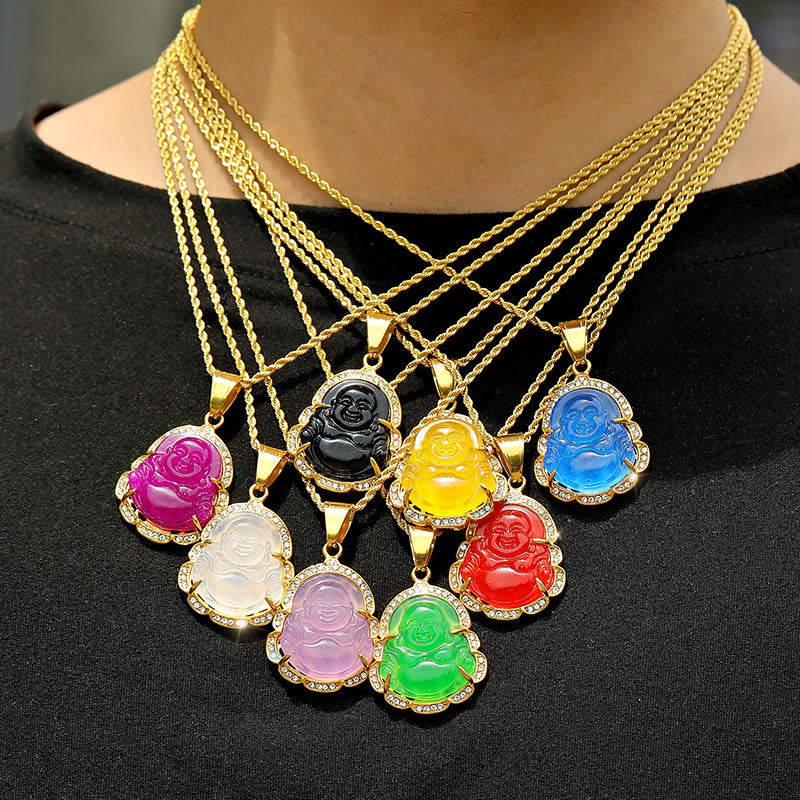 Collier avec pendentif porte-bonheur en jade Bouddha rieur rempli d'or 18 carats de Buddha Stones - image 19