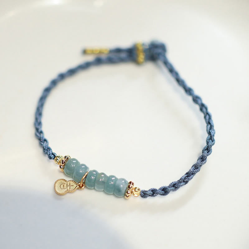 Bracelet tressé porte-bonheur en argent sterling 925 avec gourde de jade naturelle et quartz rutile Fu