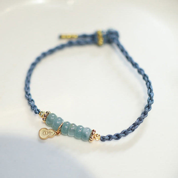 Bracelet tressé porte-bonheur en argent sterling 925 avec gourde de jade naturelle et quartz rutile Fu