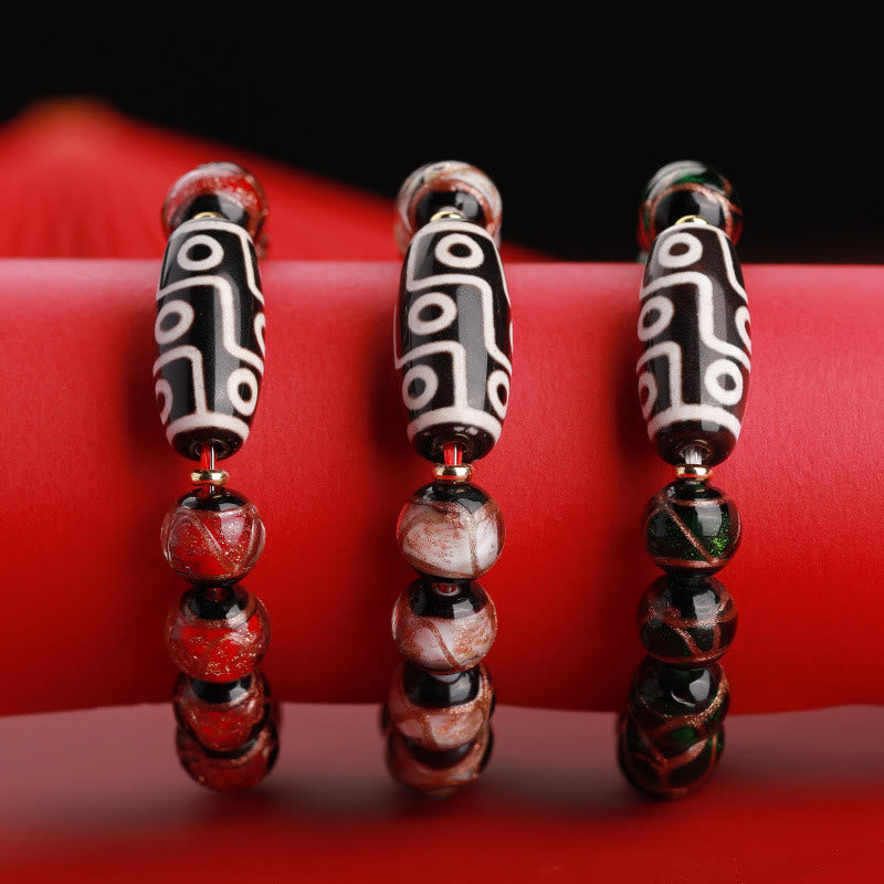 Buddha Stones Perle Dzi tibétaine à neuf yeux Perle Dzi à trois yeux Bracelet de richesse en perles de verre Liuli