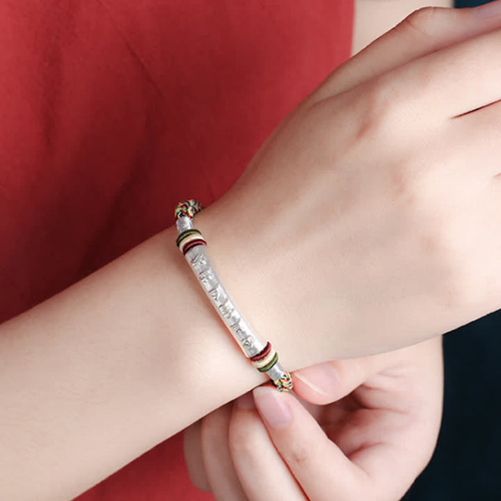 Bracelet en argent sterling 999 avec Buddha Stones Om Mani Padme Hum et force de protection