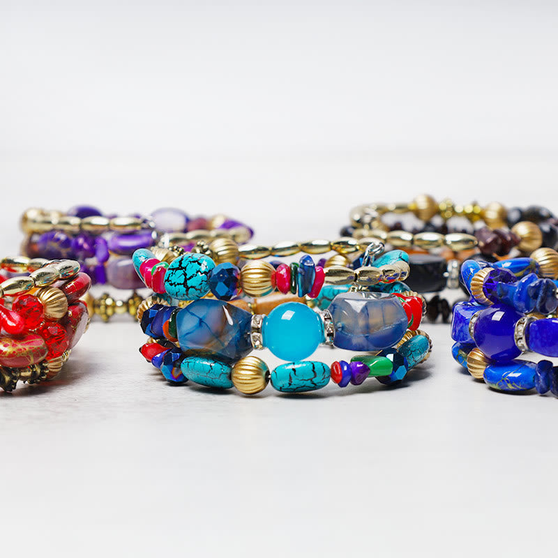 Bracelet de bénédiction multicouches en perles d'agate turquoise irrégulières avec Buddha Stones