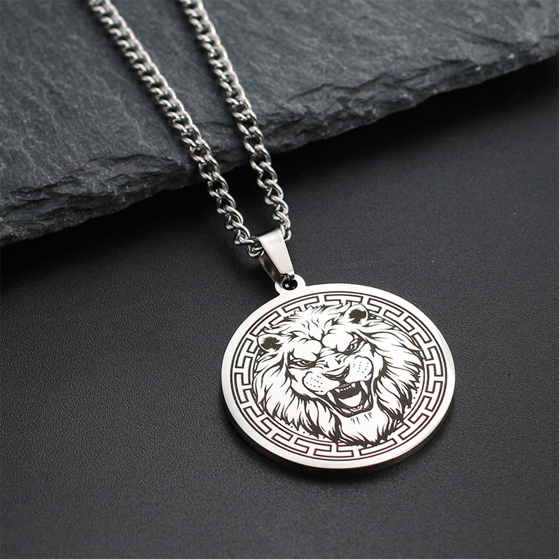 Collier pendentif de protection en acier titane avec Buddha Stones et animaux