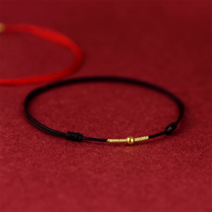 Bracelet de cheville en corde tressée avec perles dorées en argent sterling 925 et Buddha Stones