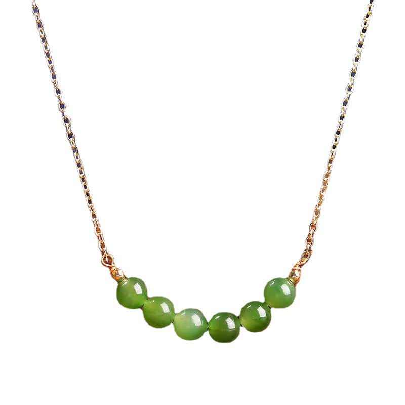 Collier avec pendentif porte-bonheur en perles de jade cyan Hetian plaqué or 14 carats