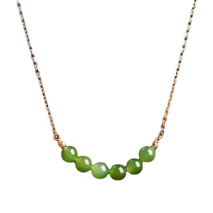 Collier avec pendentif porte-bonheur en perles de jade cyan Hetian plaqué or 14 carats