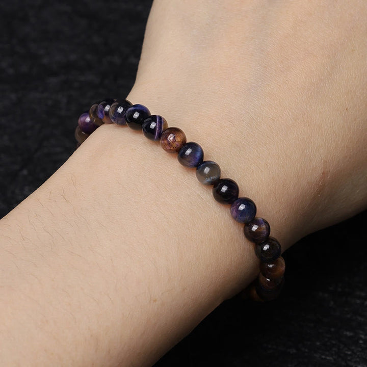 Bracelet de force de protection en œil de tigre violet naturel Buddha Stones