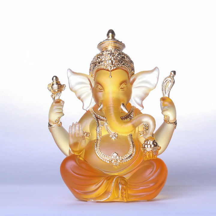 Buddha Stones faites à la main Ganesh Ganpati Figurine d'éléphant Liuli Pièce d'art en cristal Statue de protection Décoration de la maison - Ganesh Ambre et Or 11,5 x 9 x 14,5 cm - image 10