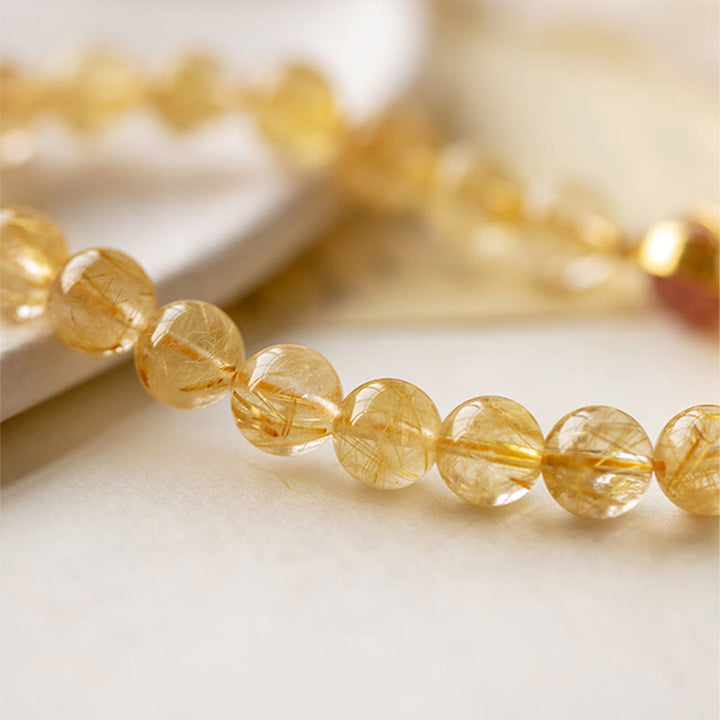 Bracelet de protection étoile en quartz rutile doré et quartz fraise Buddha Stones