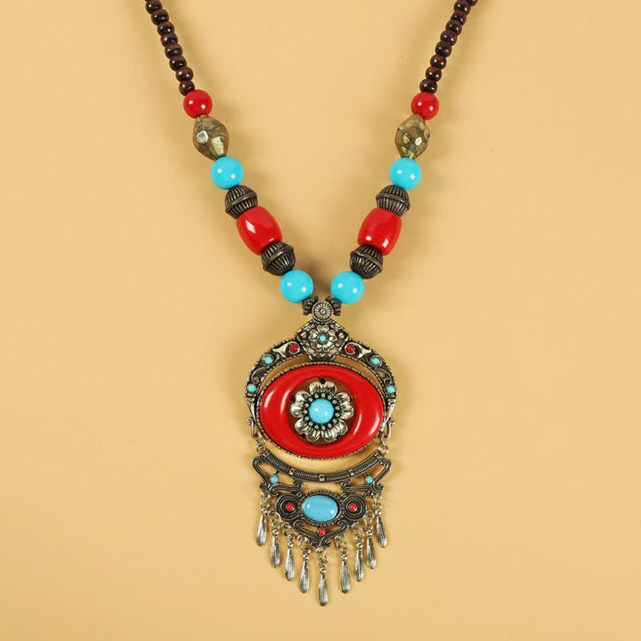 Accessoires pour cheveux avec pompons en perles rétro tibétaines - Fleurs rouges - image 12