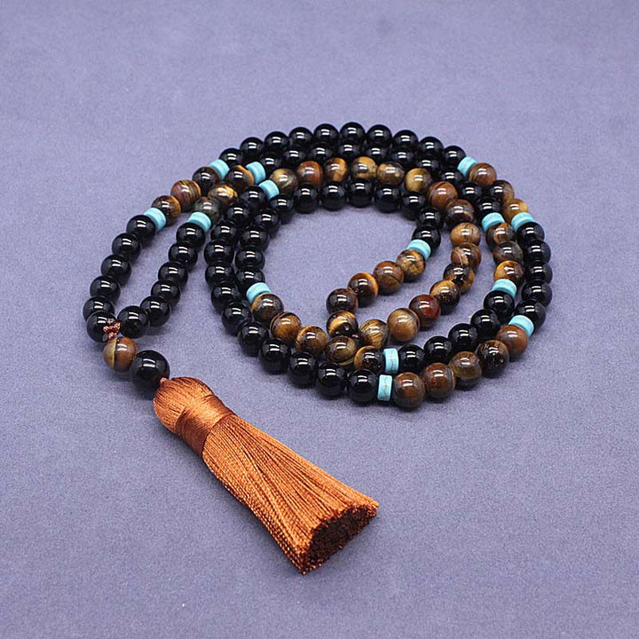 Ensemble Mala paisible en onyx noir tibétain Buddha Stones