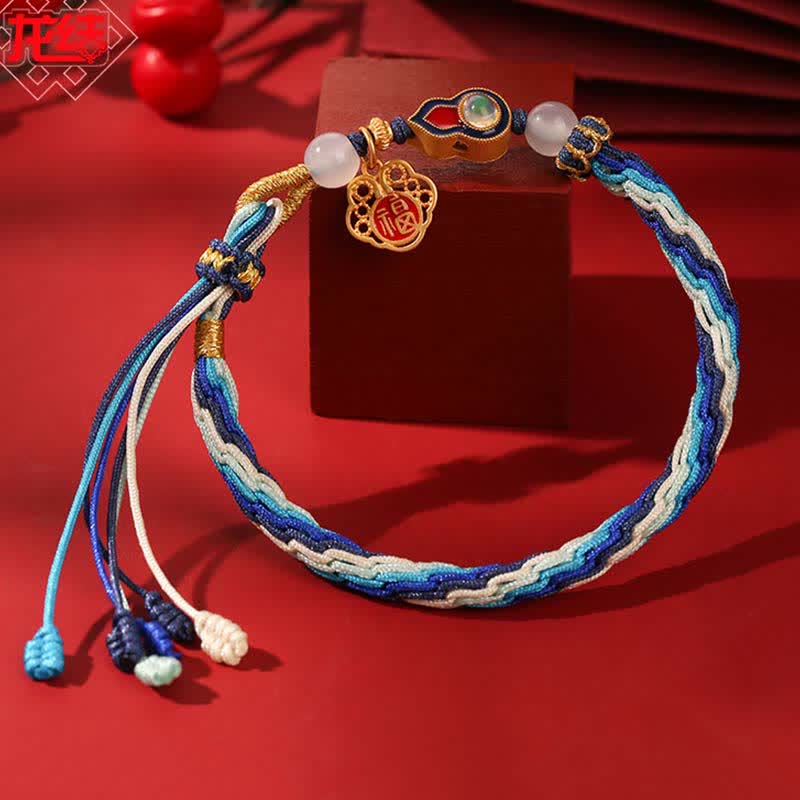 Bracelet en argent sterling 925 fait à la main avec cordon de bénédiction et nœud de réincarnation