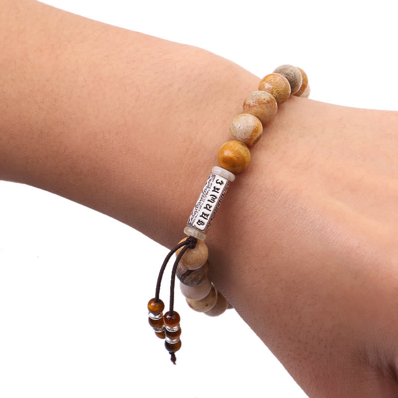 Bracelet de renforcement en pierre vieillie Buddha Stones Om Mani Padme Hum