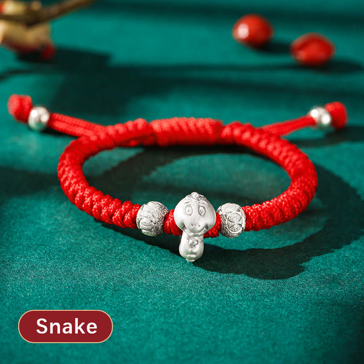Bracelet pour enfants en argent sterling 999 Buddha Stones et signe du zodiaque chinois, corde rouge, fait à la main - Serpent (Taille du bracelet : 12+4 cm) - image 18