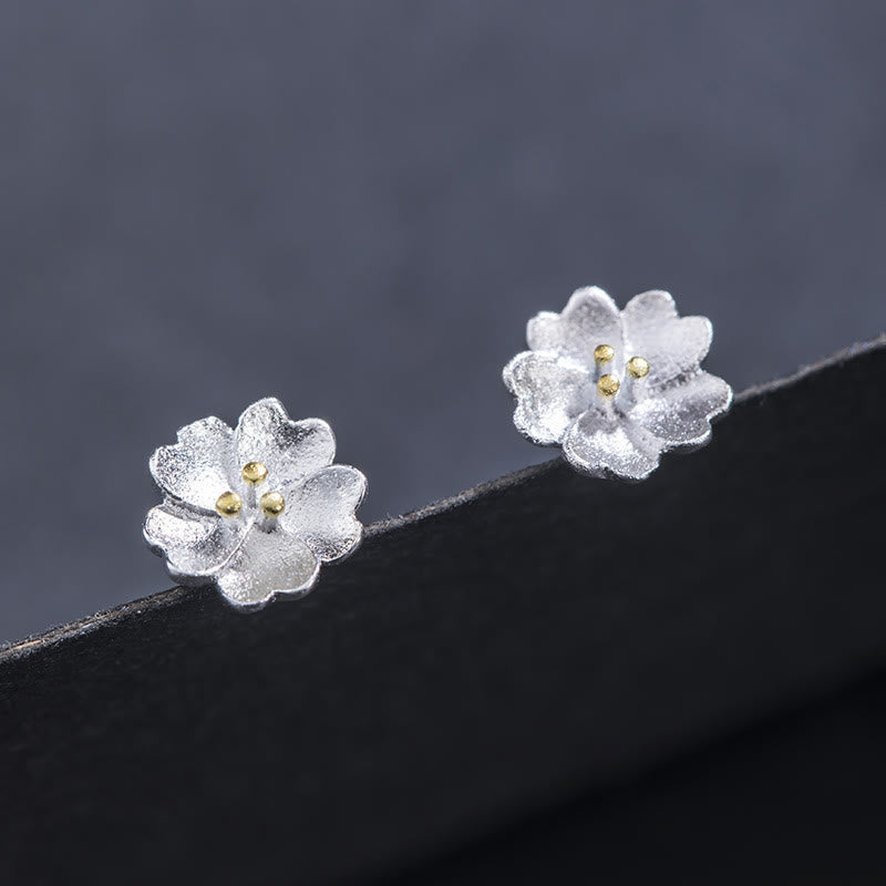 Boucles d'oreilles à tige en argent sterling 925 avec fleurs de cerisier et fleurs calmes de Buddha Stones - image 1