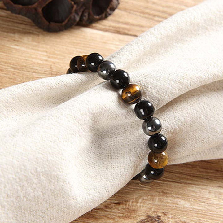 Ensemble collier et bracelet en œil de tigre tibétain Buddha Stones