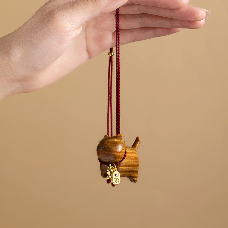 Buddha Stones d'ébène Bois de santal vert Chat porte-bonheur Fu Personnage Cloche de fortune porte-bonheur Décoration suspendue pour voiture - image 10