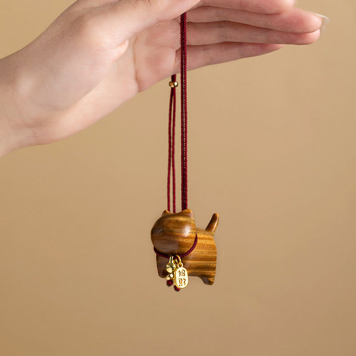 Buddha Stones d'ébène Bois de santal vert Chat porte-bonheur Fu Personnage Cloche de fortune porte-bonheur Décoration suspendue pour voiture - image 10