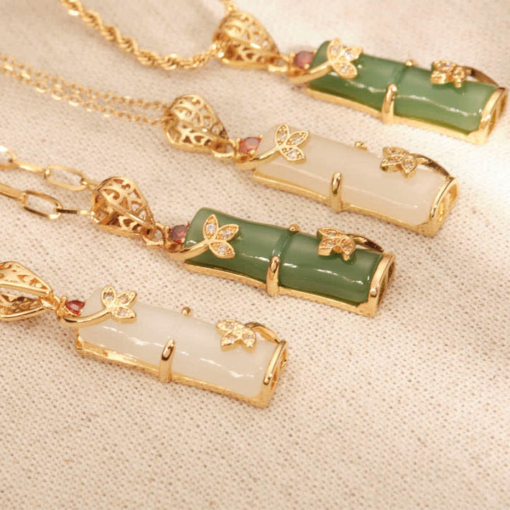 Collier pendentif protection chanceuse en bambou et jade blanc et jade cyan Buddha Stones