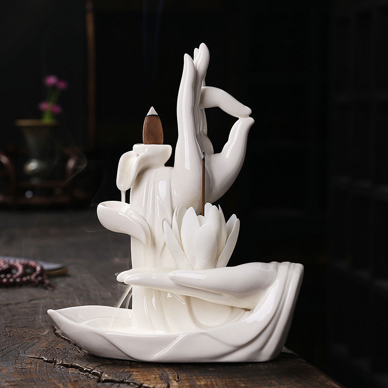Pierres de Bouddha Brûleur d'encens tibétain avec bénédiction du lotus