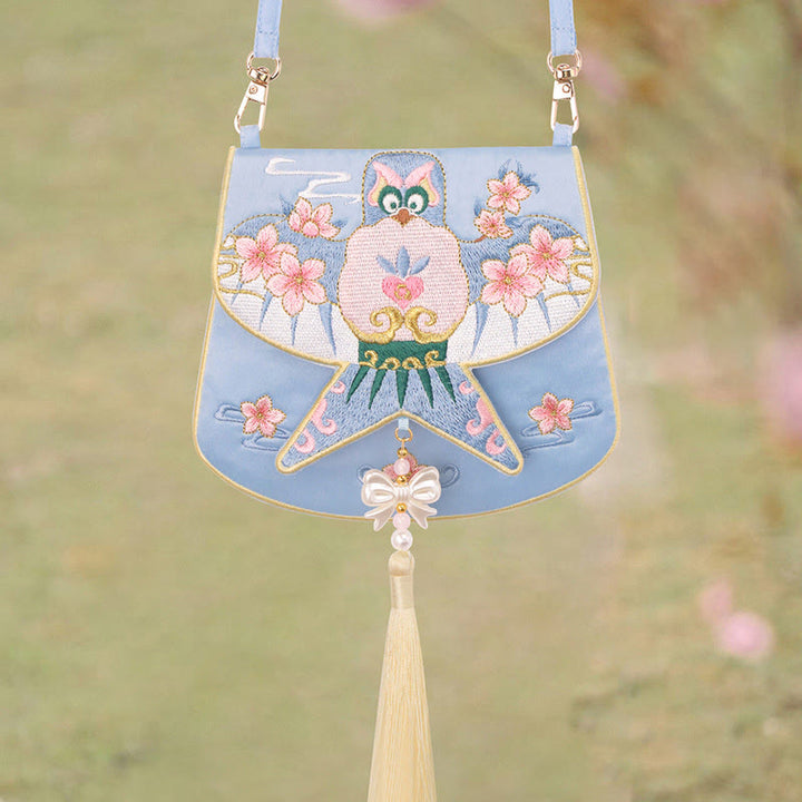 Sac à bandoulière avec broderie de Buddha Stones et de Lotus, poisson Koi, lapin, fleur, Hanfu - Fleur de cerf-volant bleu - image 27