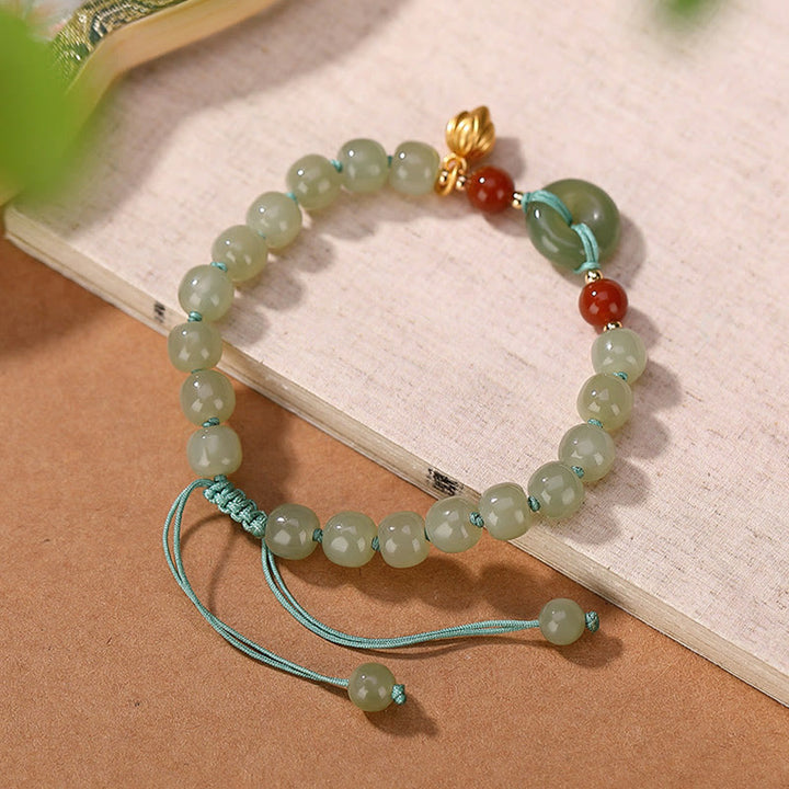 Bracelet porte-bonheur en agate rouge avec boucle de paix en jade naturel Hetian en argent sterling 925 et Buddha Stones