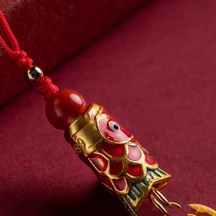 Buddha Stones Poisson Koi Cinabre Attirant la Richesse Souhait Ruyi Charme Chance Téléphone Décoration Suspendue