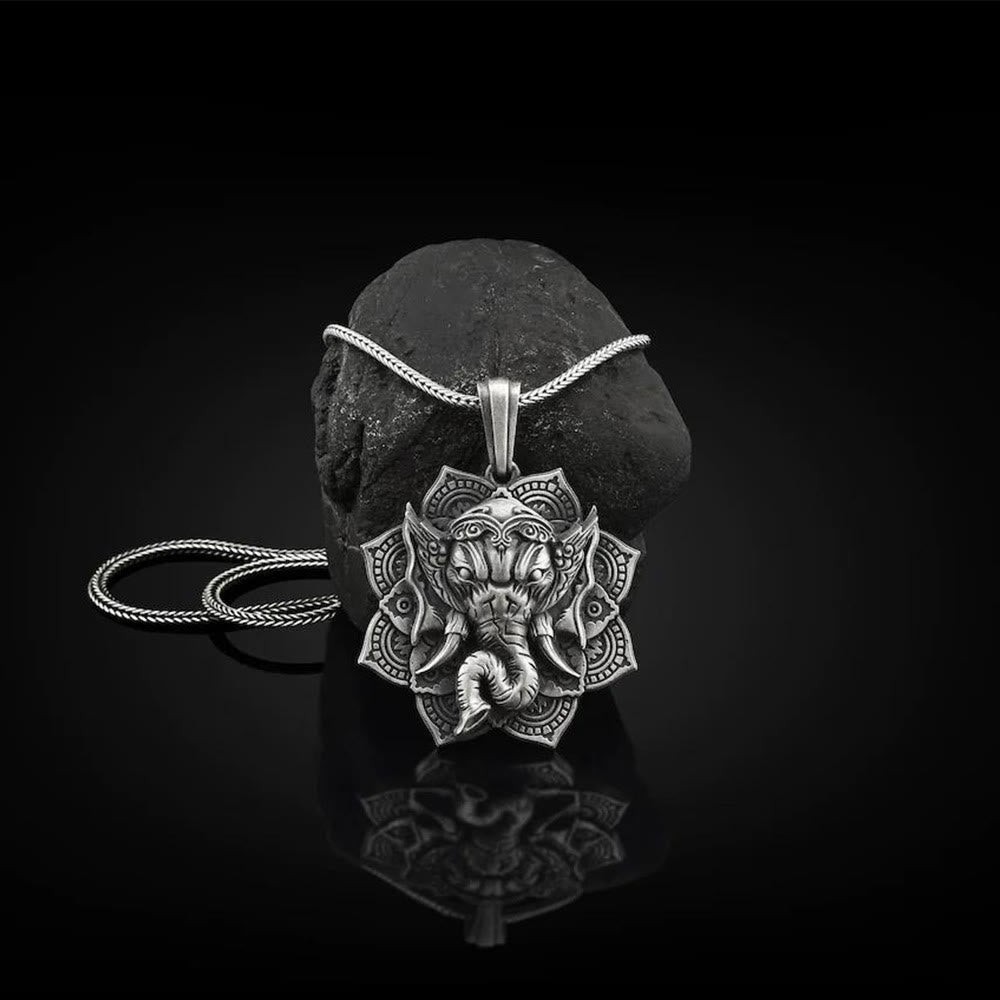 Collier pendentif amulette de protection de l'éléphant Ganesh Ganpati en étain pur avec Buddha Stones - Pendentif Ganesh et chaîne Keel - image 1