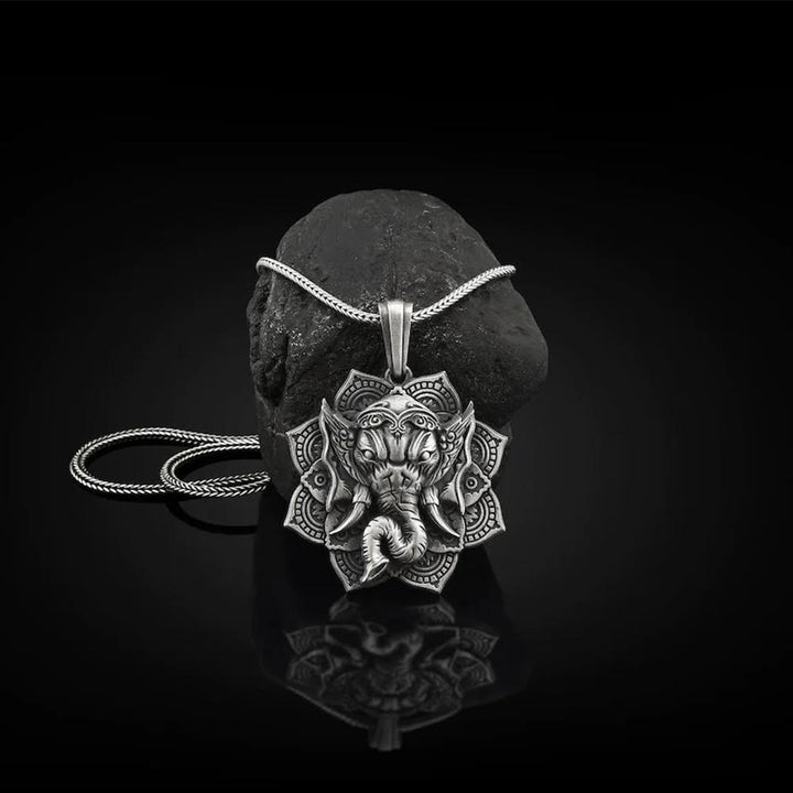 Collier pendentif amulette de protection de l'éléphant Ganesh Ganpati en étain pur avec Buddha Stones - Pendentif Ganesh et chaîne Keel - image 1
