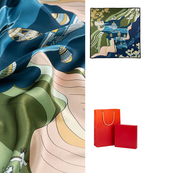 Écharpe en soie de mûrier 100 % peinture à l'huile de la jungle avec Buddha Stones et nuages ​​de bon augure, écharpe de cou en soie double face de qualité supérieure 6A - image 28