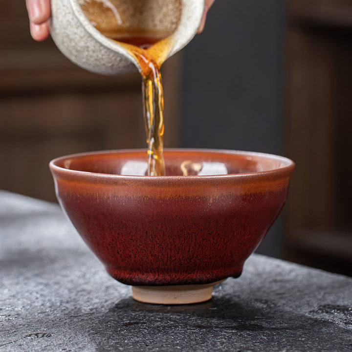 Tasse à thé en porcelaine chinoise Jianzhan rouge marron vintage Buddha Stones