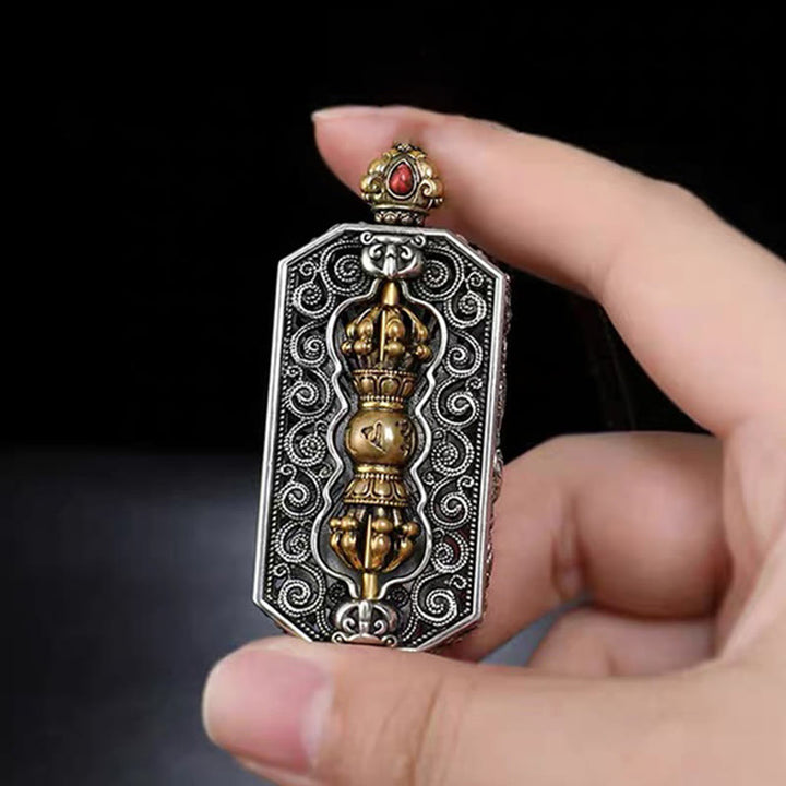 Collier pendentif en corde de pureté Buddha Stones tibétaines Om Mani Padme Hum sculptées Dorje Vajra motif lotus rotatif