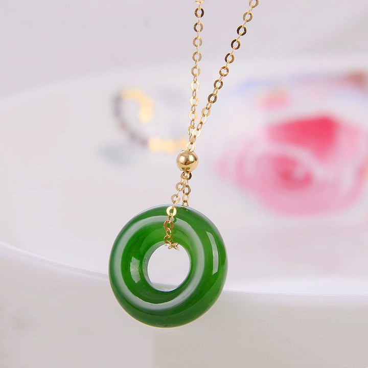 Collier pendentif de guérison en or 14 carats avec jade cyan rond