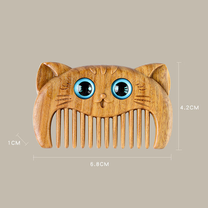 Peigne portable à motif de chat simple en bois de santal vert - image 14